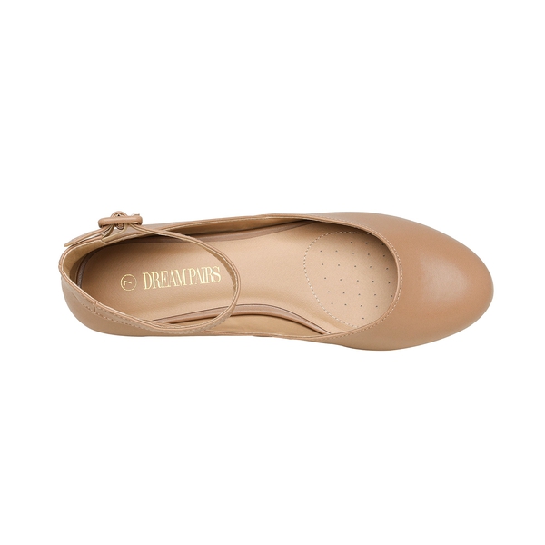 Ankle Strap Low Wedge Flats - NUDE PU - 4